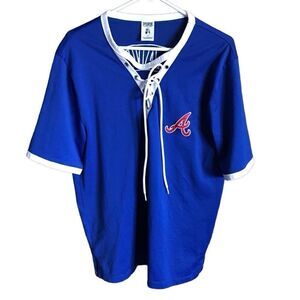 Victoria’s Secret PINK Blue Atlanta Braves lace up jersey top size Large
